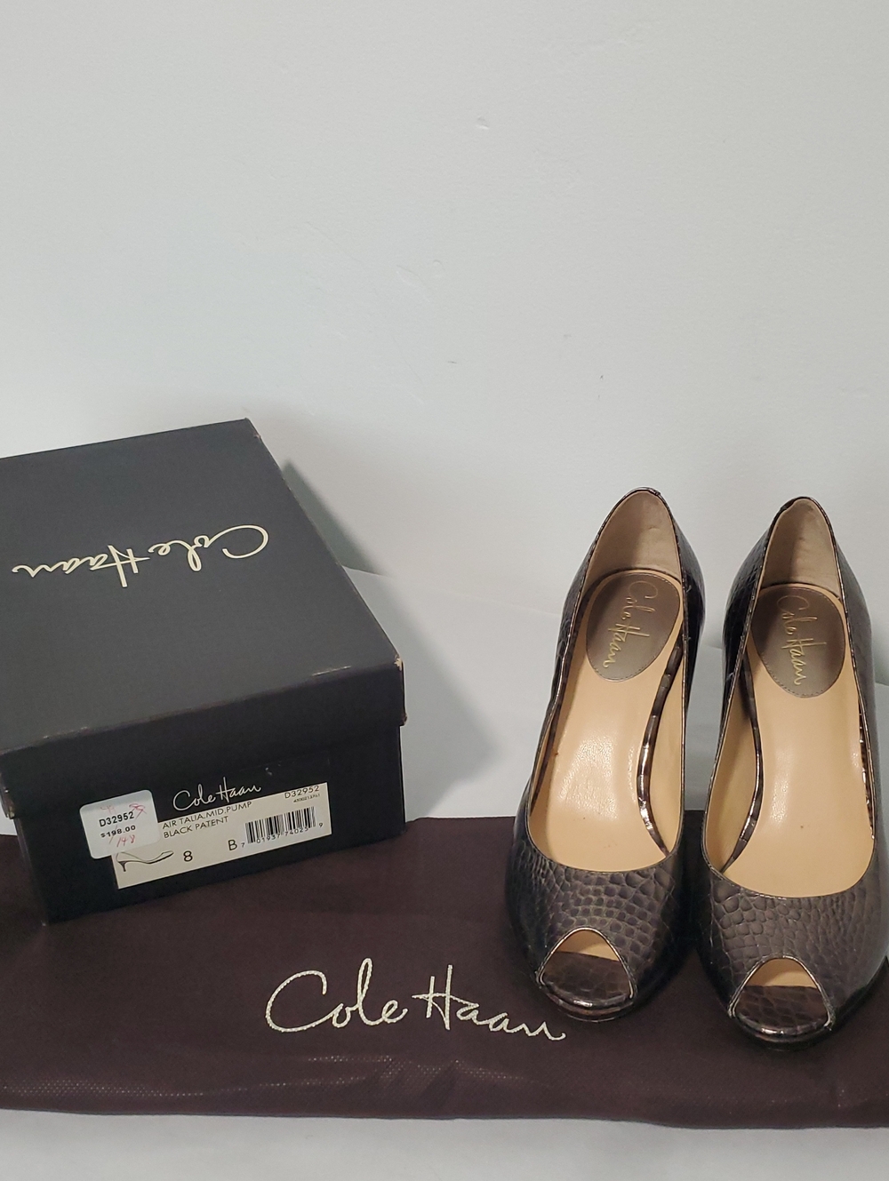 Cole Haan Black Textured Peep-Toe Heels
